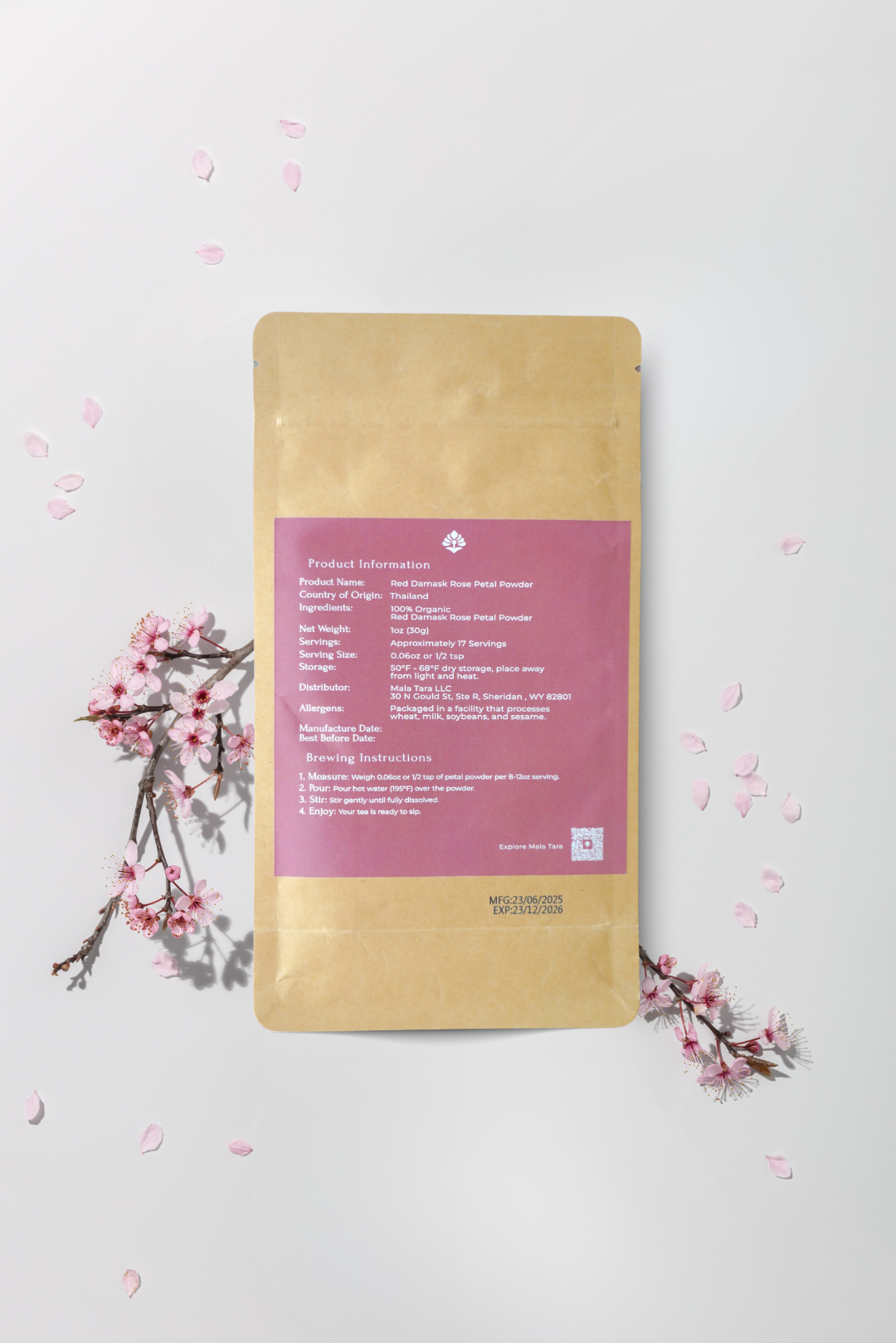 Red Damask Rose Petal Powder Pouch